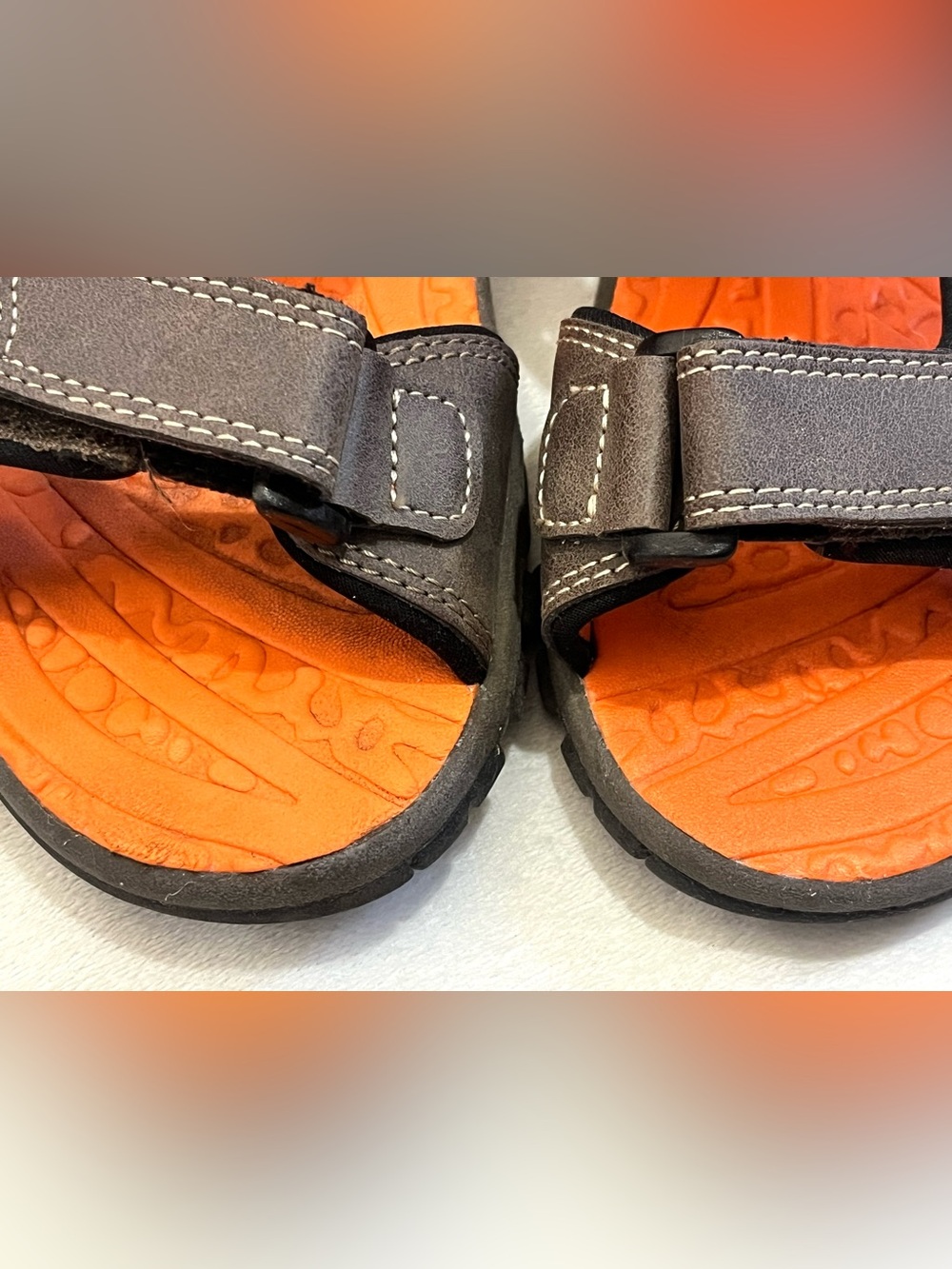 Eddie Bauer Kids Orange & Brown Active Sandals w Adjustable Sport Velcro Straps - Picture 7 of 16